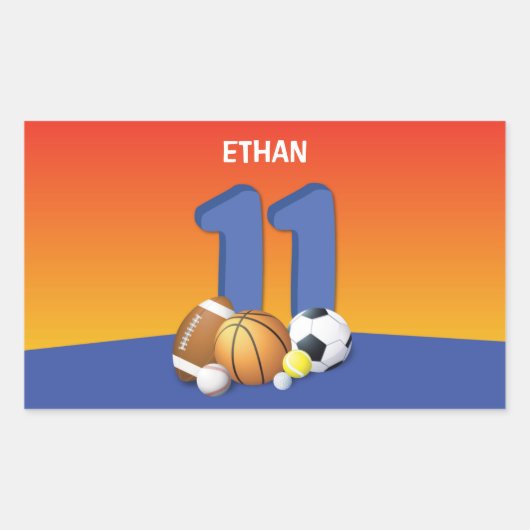 Jongen 11th Birthday Sports Balls Rechthoekige Sticker (Voorkant)