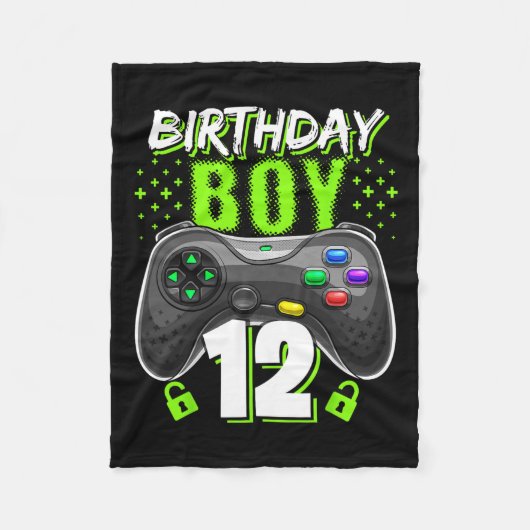 Jongen 12 Videospel Controller Gamer 12e Verjaarda Fleece Deken (Voorkant)