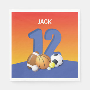 Jongen 12e verjaardag sportballen servet