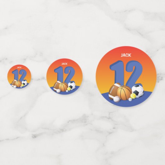 Jongen 12e verjaardag Sportbannen Confetti (Achterkanten)