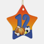 Jongen 12e verjaardag Sportbannen Keramisch Ornament (Rechts)