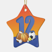 Jongen 12e verjaardag Sportbannen Keramisch Ornament (Links)