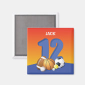 Jongen 12e verjaardag Sportbannen Magneet (Voorkant / Achterkant)