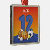 Jongen 12e verjaardag Sportbannen Metalen Ornament (Rechts)