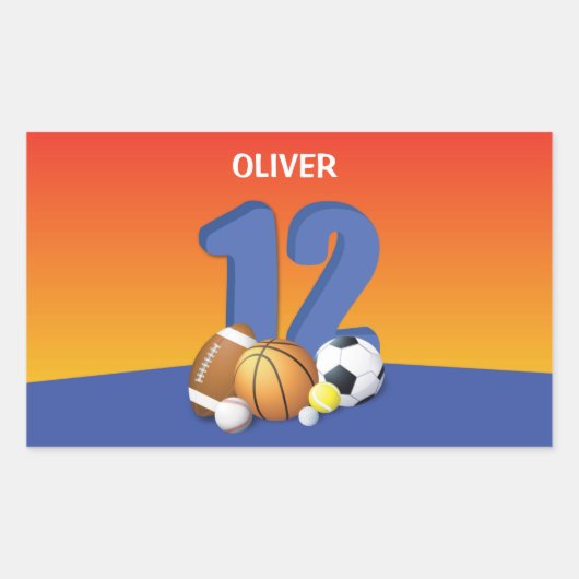 Jongen 12e verjaardag Sportbannen Rechthoekige Sticker (Voorkant)