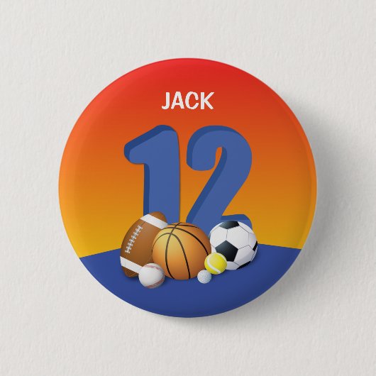 Jongen 12e verjaardag Sportbannen Ronde Button 5,7 Cm (Voorkant)
