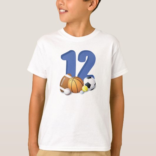 Jongen 12e verjaardag Sportbannen T-shirt (Voorkant)