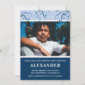 Jongen 12e verjaardag uitnodigingen Foto Navy Blue (Voorkant)