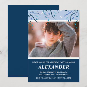 Jongen 14e verjaardagsuitnodigingen Foto Navyblauw Kaart