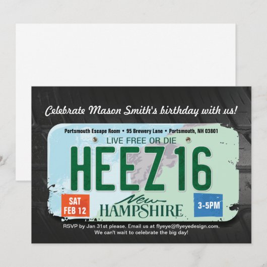 Jongen 16e verjaardag in New Hampshire Kaart (Voorkant / Achterkant)