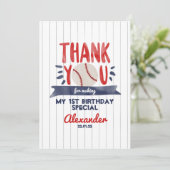 Jongen 1 Baseball Birthday Dank je wel Bedankkaart (Staand voorkant)
