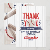 Jongen 1 Baseball Birthday Dank je wel Bedankkaart (Voorkant / Achterkant)