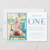 Jongen 1 op de dag van de geboorte Blauwe Foto Kaart (Voorkant)