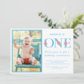 Jongen 1 op de dag van de geboorte Blauwe Foto Kaart (Staand voorkant)