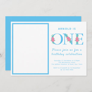 Jongen 1 op de dag van de geboorte Blauwe Foto Kaart