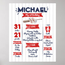 Jongen 1e Baseball Birthday Milstone Poster