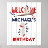 Jongen 1e Baseball Birthday Welkom Poster (Voorkant)