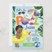 Jongen 1e eerste verjaardag poolparty tropisch kaart (Voorkant)