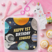 Jongen 1e Gelukkige Verjaardag Planeten Ruimte Papieren Bordje (Feest)