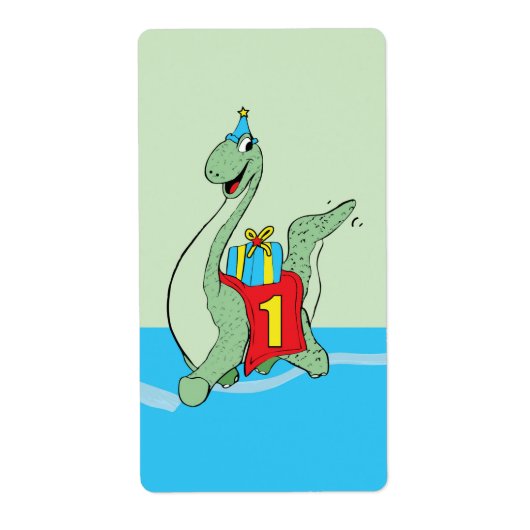 Jongen, 1e verjaardag dinosaurus etiket (Voorkant)