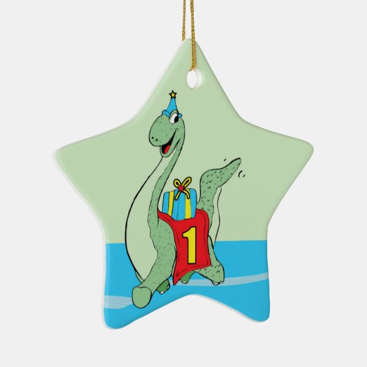 Jongen, 1e verjaardag dinosaurus keramisch ornament (Rechts)