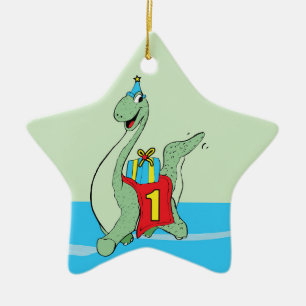 Jongen, 1e verjaardag dinosaurus keramisch ornament