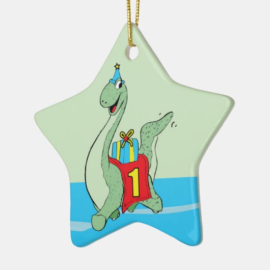 Jongen, 1e verjaardag dinosaurus keramisch ornament (Links)