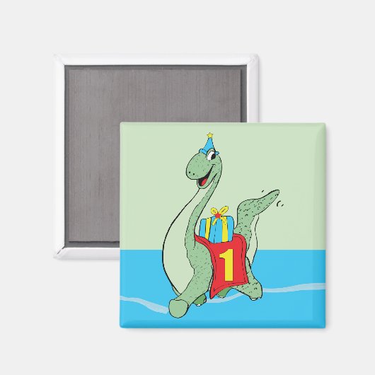 Jongen, 1e verjaardag dinosaurus magneet (Voorkant / Achterkant)