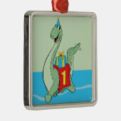 Jongen, 1e verjaardag dinosaurus metalen ornament (Rechts)