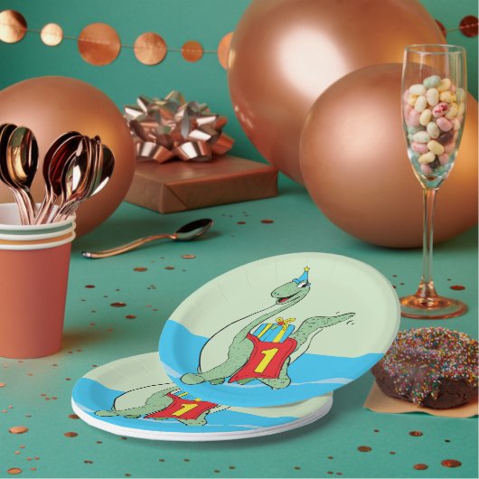 Jongen, 1e verjaardag dinosaurus papieren bordje (Multi)