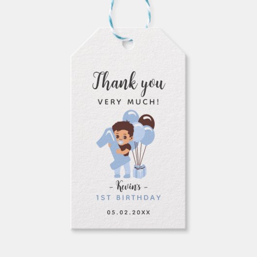 Jongen 1e verjaardag gunst Dank u Label Cadeaulabel (Voorkant)