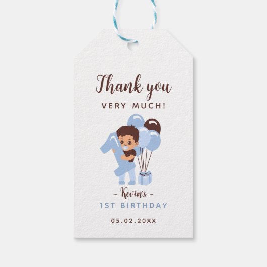 Jongen 1e verjaardag gunst Dank u Label Cadeaulabel (Achterkant)