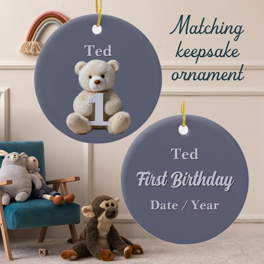 Jongen 1e Verjaardag Schattige Teddy Bear & Balloo Kaart