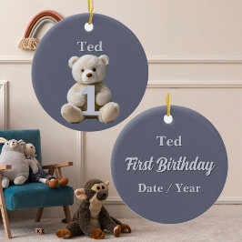 Jongen 1e Verjaardag Schattige Teddy Bear & Balloo Keramisch Ornament