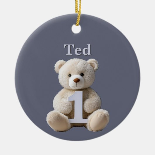 Jongen 1e Verjaardag Schattige Teddy Bear & Balloo Keramisch Ornament (Voorkant)