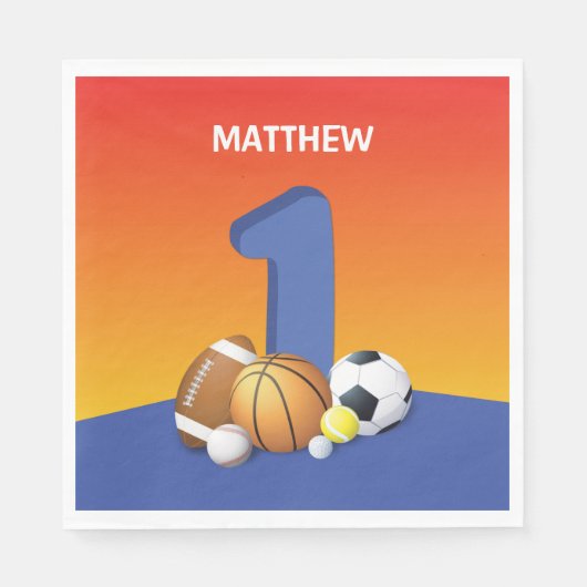 Jongen 1e verjaardag Sportballs Servet (Voorkant)