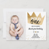 Jongen 1e Verjaardag WILD ONE Gold Foil Crown Foto Kaart (Voorkant)