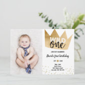 Jongen 1e Verjaardag WILD ONE Gold Foil Crown Foto Kaart (Staand voorkant)