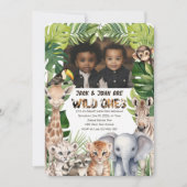 Jongen 1e Verjaardag Wild One Twins Foto verjaarda Kaart (Voorkant)