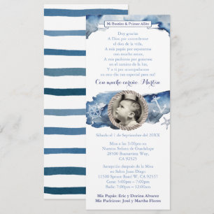 Jongen 1st Birthday Baptism Blue Nautical, Spaans Kaart