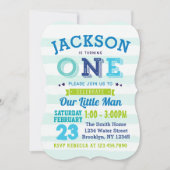 Jongen 1st Birthday Uitnodiging Blauw Groen Man (Voorkant)
