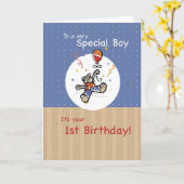 Jongen 1st Teddy Bear Balloon Birthday Kaart (Gele Bloem)