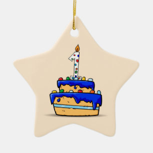 Jongen 1ste verjaardag, 1 op de zoete blauwe Cake Keramisch Ornament