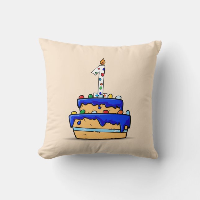 Jongen 1ste verjaardag, 1 op de zoete blauwe Cake Kussen (Voorkant)