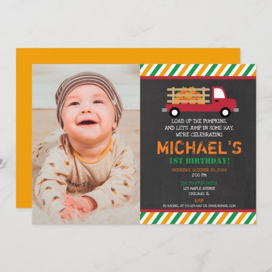 Jongen 1ste verjaardag pompoen patch Halloween Kaart (Voorkant / Achterkant)