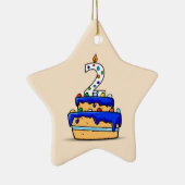 Jongen 2e verjaardag, 2 op de zoete blauwe Cake Keramisch Ornament (Rechts)