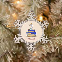 Jongen 2e verjaardag, 2 op zoete blauwe cake tin sneeuwvlok ornament