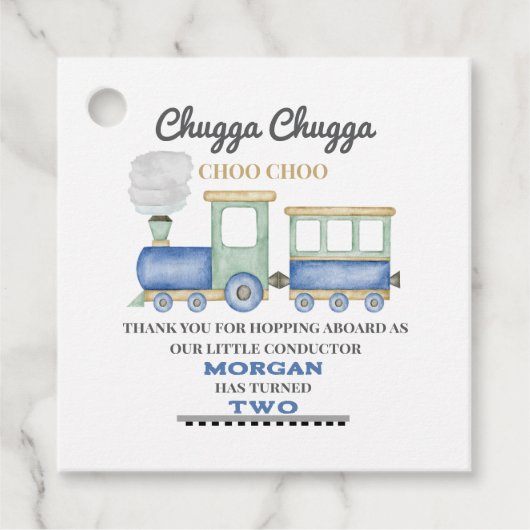 Jongen 2e verjaardag Blue Train Chugga Choo Bedankjes Labels (Voorkant)
