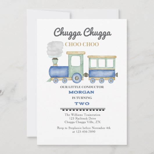 Jongen 2e verjaardag Blue Train Chugga Choo Kaart (Voorkant)