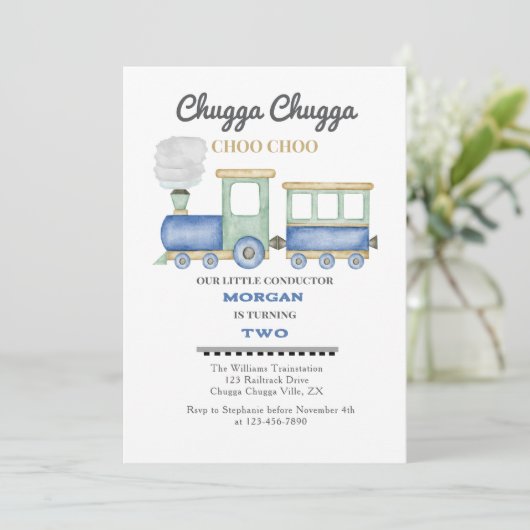 Jongen 2e verjaardag Blue Train Chugga Choo Kaart (Staand voorkant)